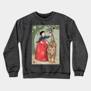 Woman and Tiger in Hanbok Crewneck Sweatshirt